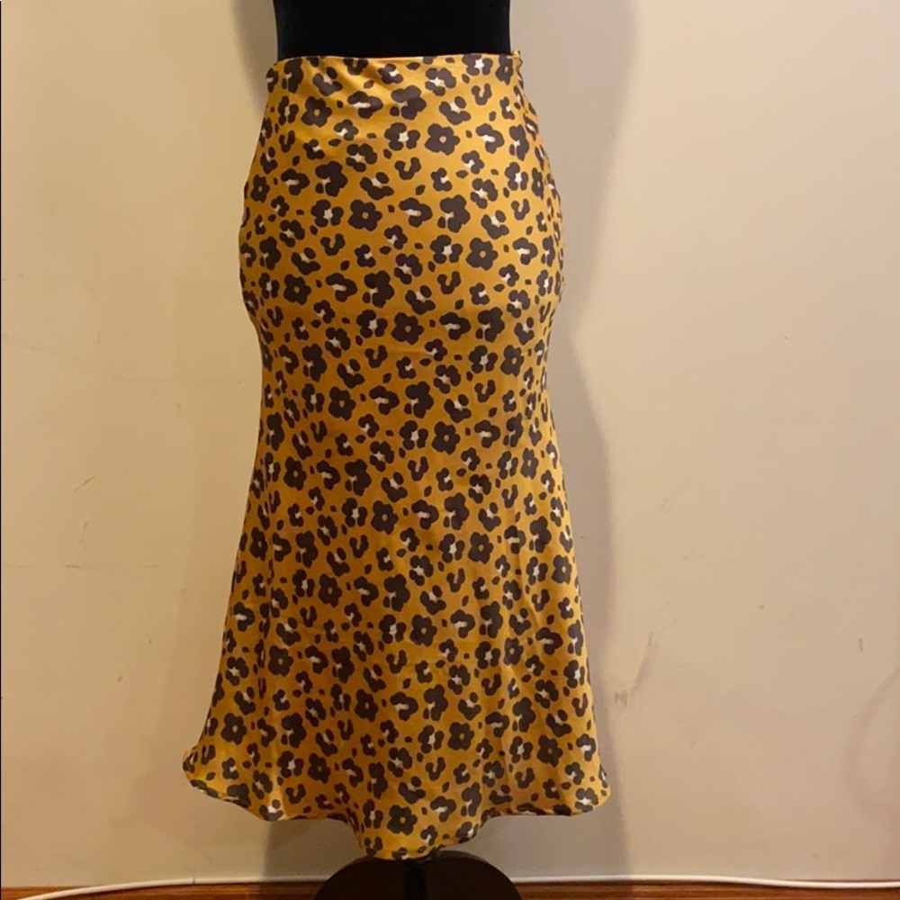 Cheetah Print Slip Midi Skirt-
